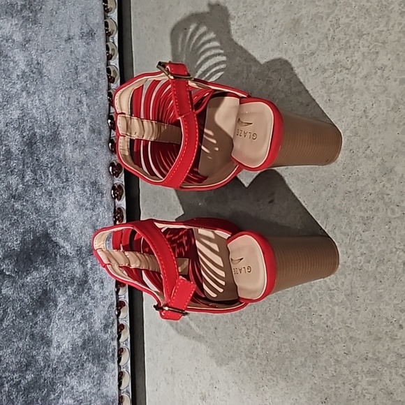 Red Gladiator Style Brown Block Heels US size6 - Picture 4 of 7